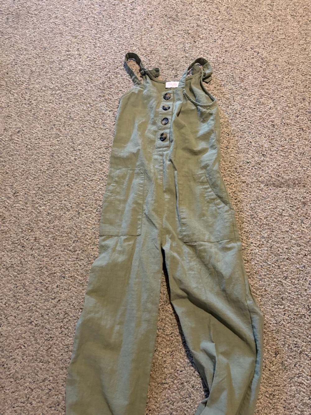 Womens Olive Green Button-Front One-Piece Jumpsuit